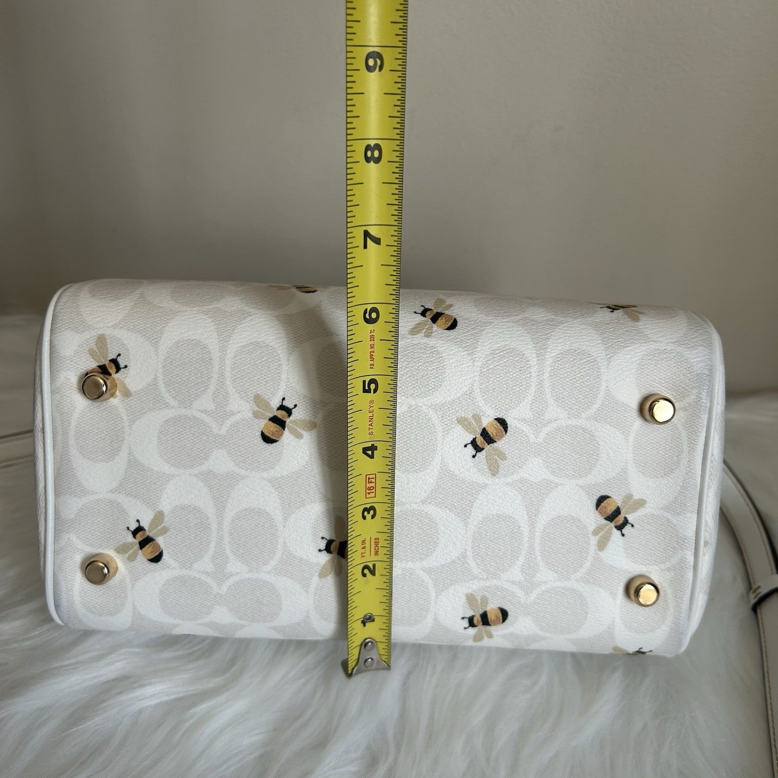 Coach Rowan Satchel Chalk White Bee Signature Canvas Leather Bag Excellent