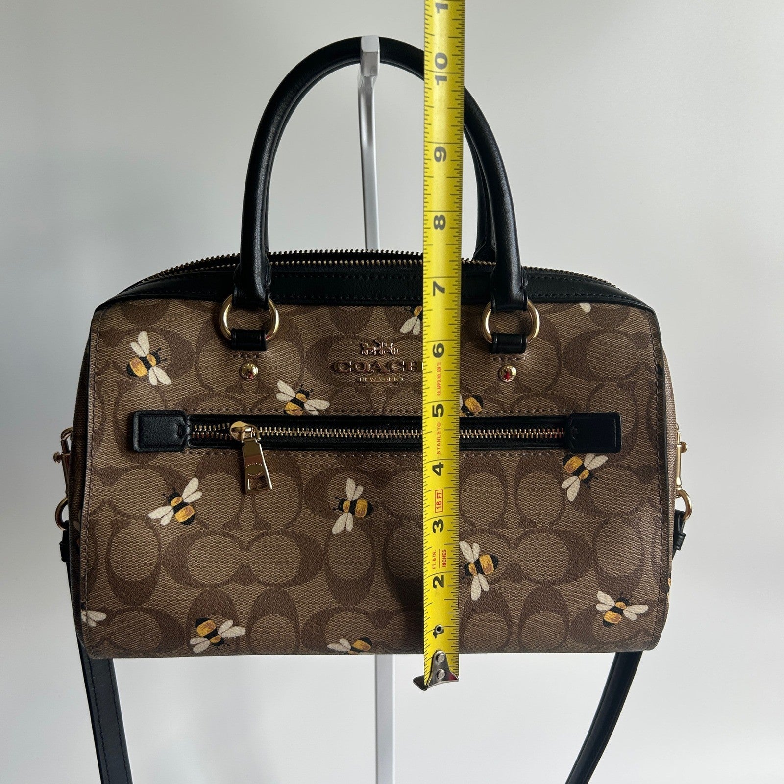 Coach Rowan Satchel Brown Bee Print Signature Canvas Satchel Excellent