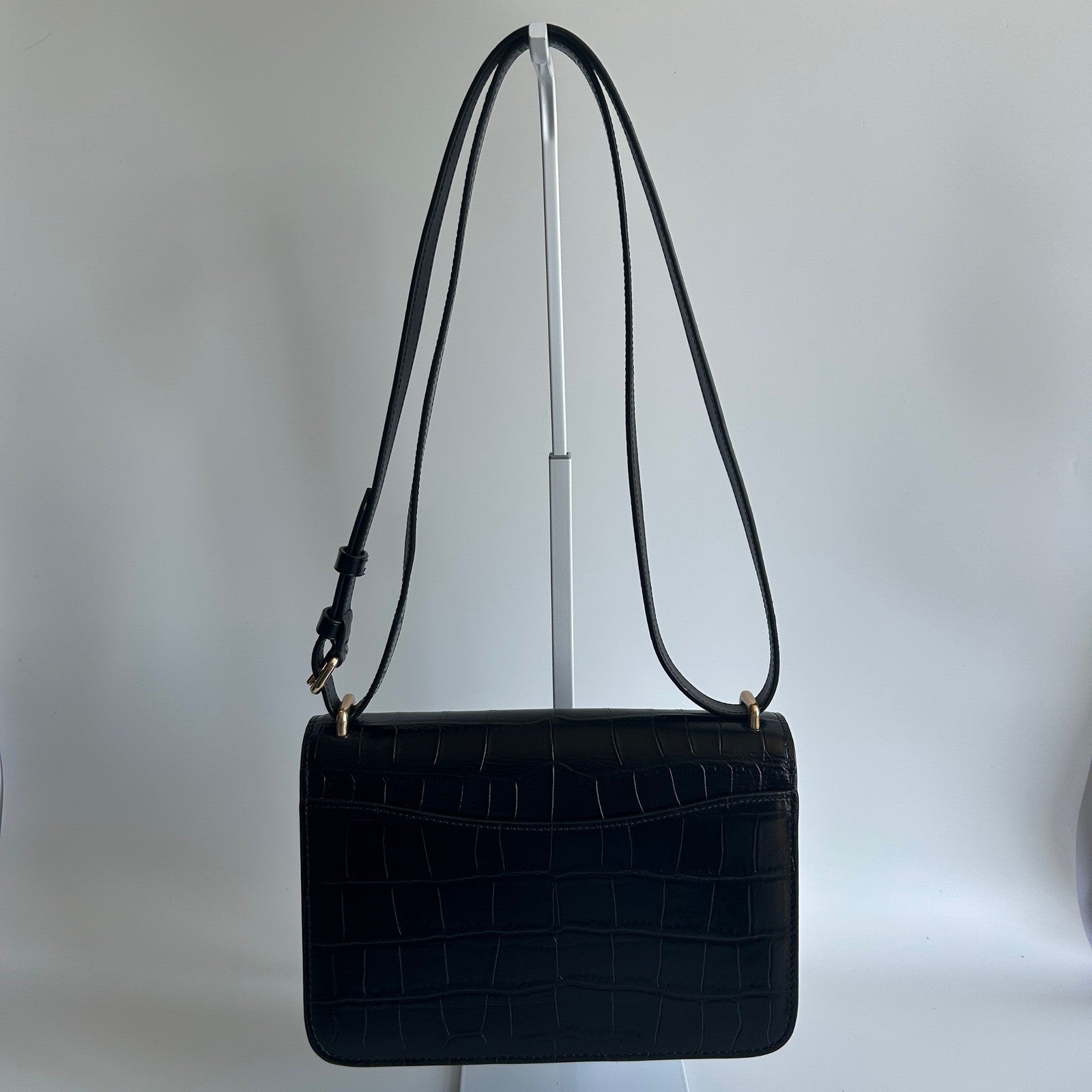 Coach Morgan Square Black Crocodile Embossed Leather Crossbody Bag Excellent