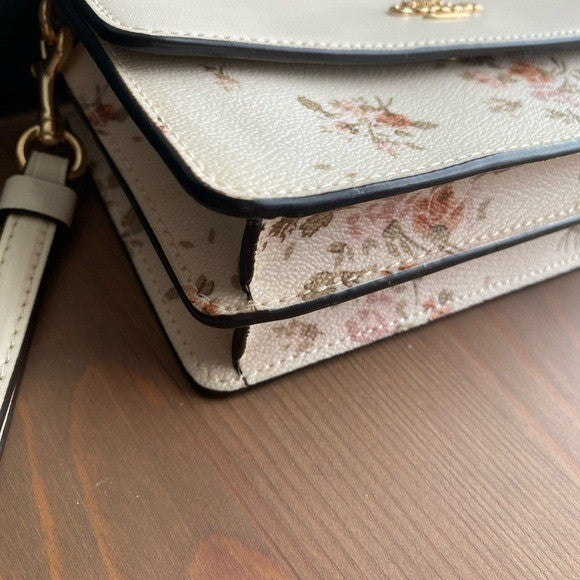 Coach Noa Pop-Up Messenger Chalk White Pebbled Leather Floral Excellent