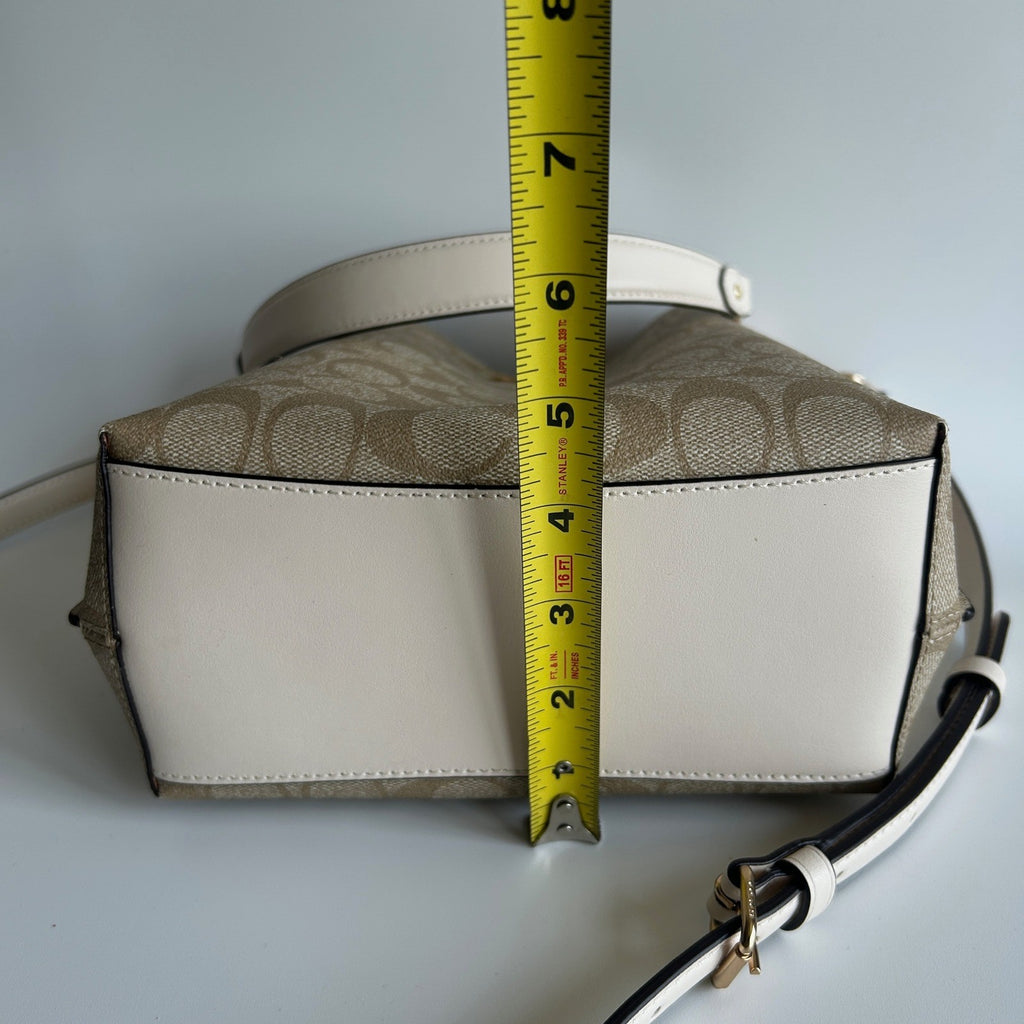 Coach Mollie Bucket Bag 22 Khaki Chalk Signature Canvas Leather Crossbody GOOD
