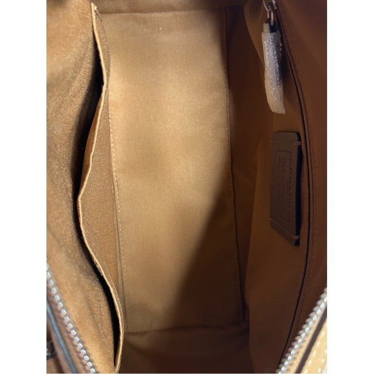Coach Rowan Satchel Taupe Chalk White Pebbled Leather Bag Excellent