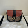 Coach Georgie Saddle Bag Brown Black Signature Canvas Leather Excellent