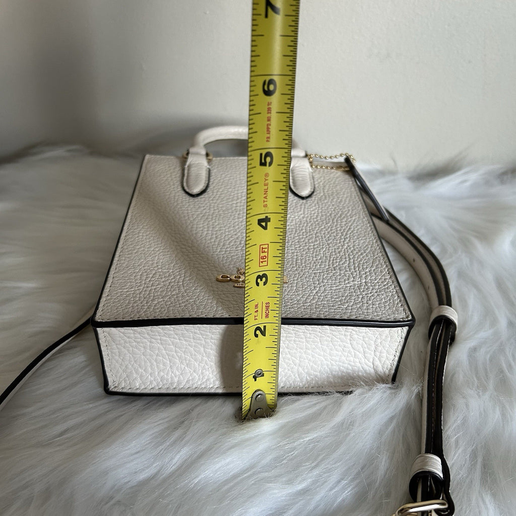 Coach North South Mini Tote Chalk White Pebbled Leather Crossbody Bag Excellent