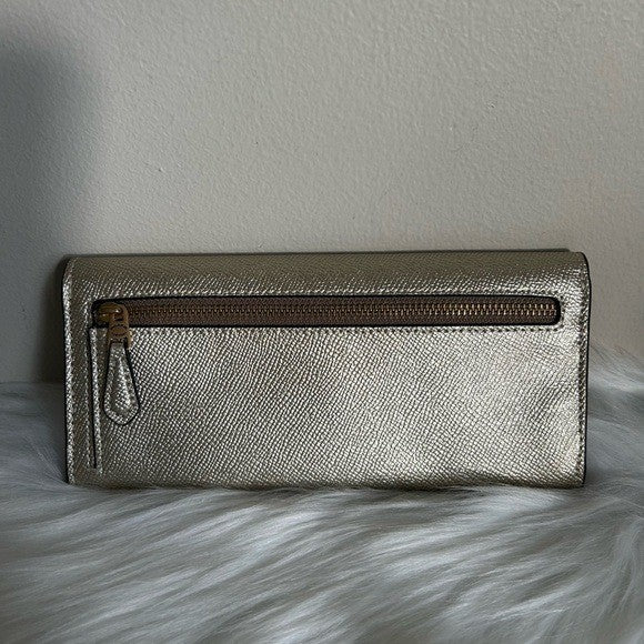 Coach Wyn Soft Wallet Metallic Gold Crossgrain Leather Envelope C Logo C2327