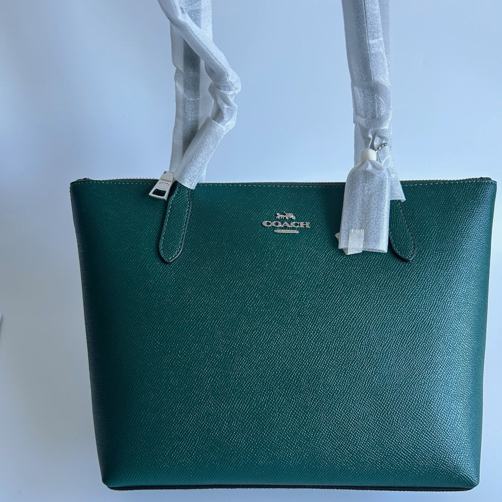 Coach Fiona Zip Tote Emerald Green Crossgrain Leather Bag NEW CW395