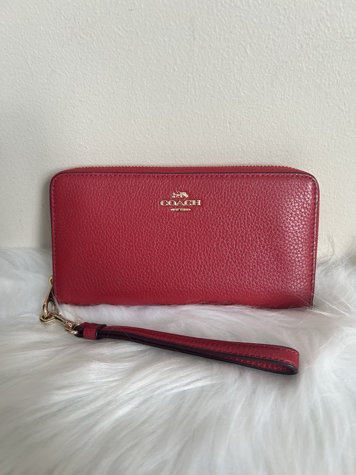 NWOT Coach Long Zip Around Pebble Leather Wallet True Red