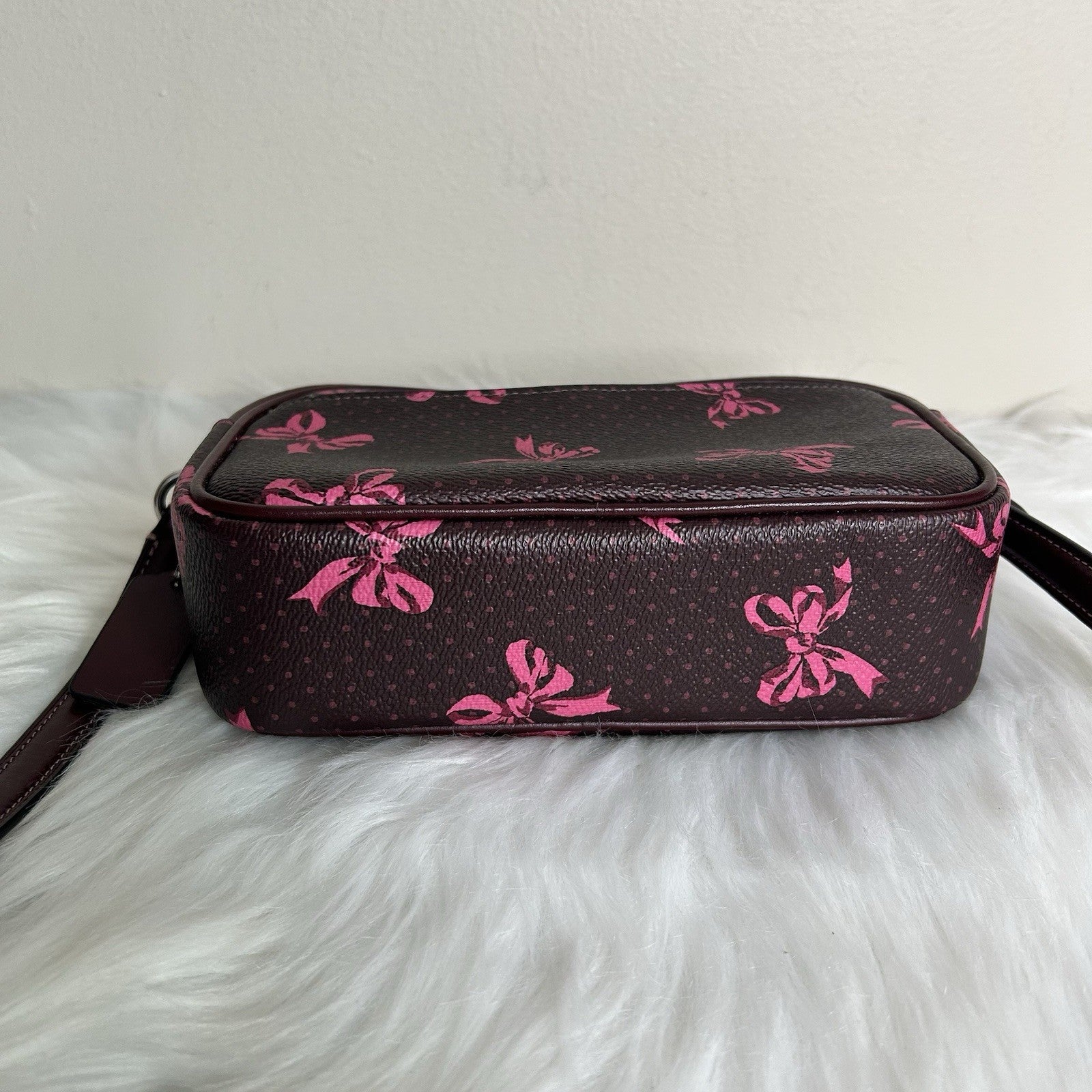 Coach Jamie Camera Bag Brown Pink Bow Coated Canvas Crossbody Excellent