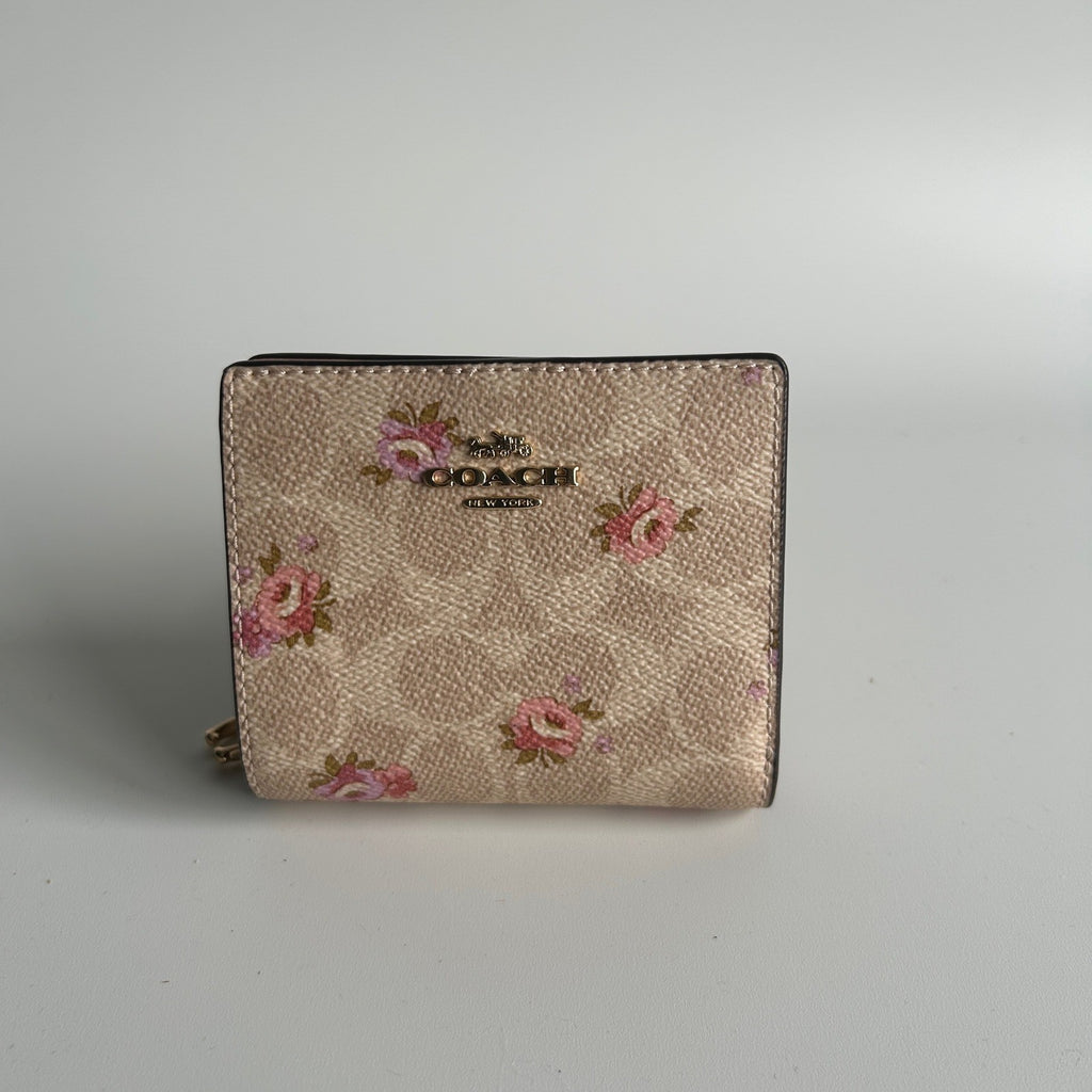 Coach Snap Wallet Chalk Taupe Floral Signature Canvas C8703 Excellent