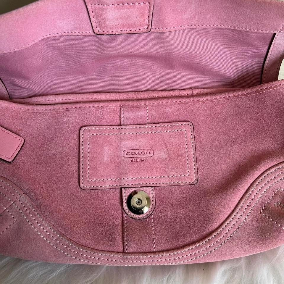 Coach Soho Pink Suede Leather Buckle Flap Shoulder Bag 8A18 Good