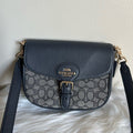 Coach Amelia Saddle Bag Navy Signature Canvas Leather Crossbody C3593 Excellent