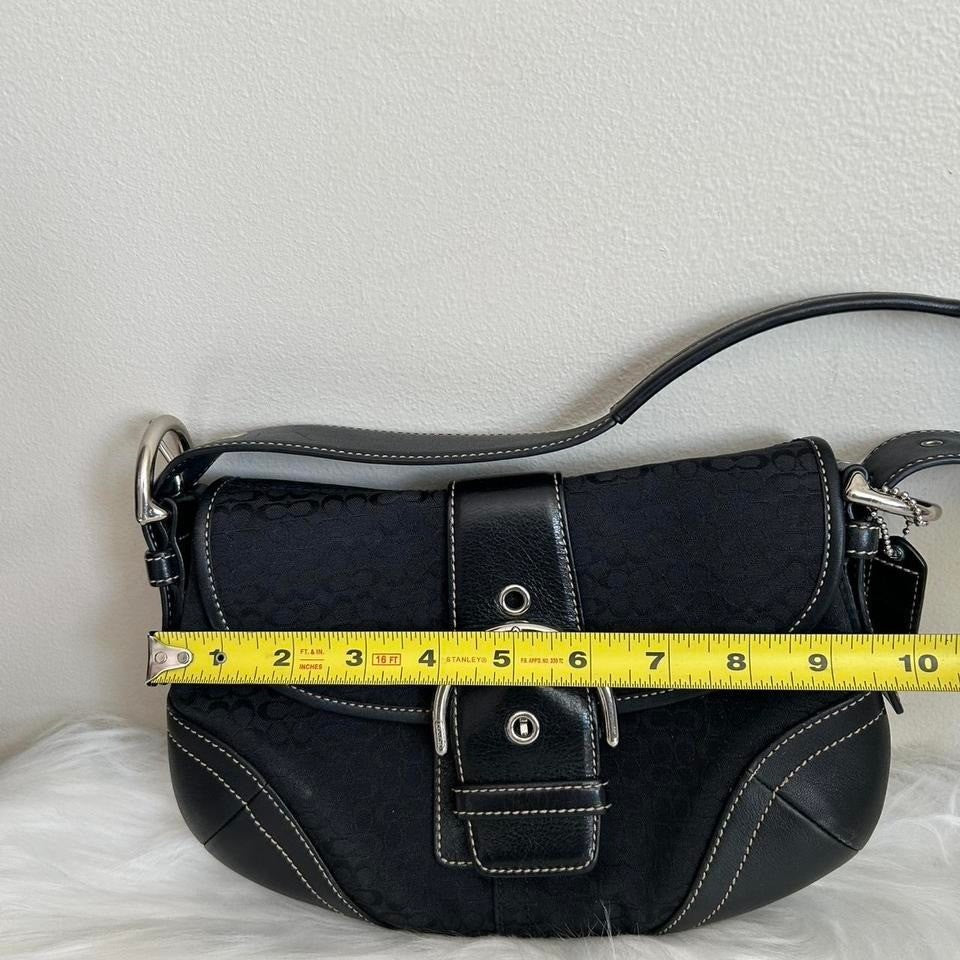 Coach Soho Black Signature Canvas Leather Flap Shoulder Bag Excellent