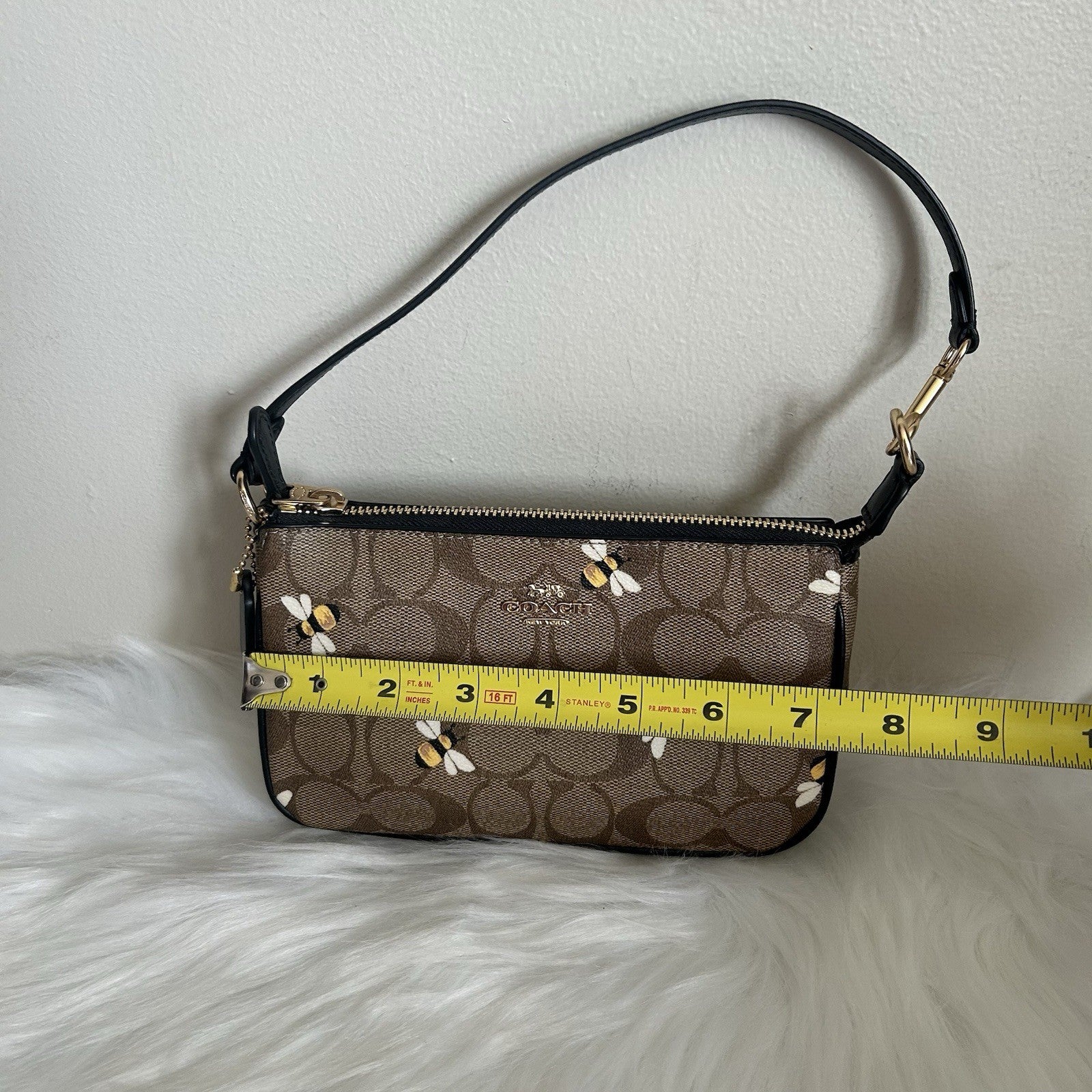 Coach Nolita 19 Bee Print Khaki Signature Canvas Wristlet Bag Excellent