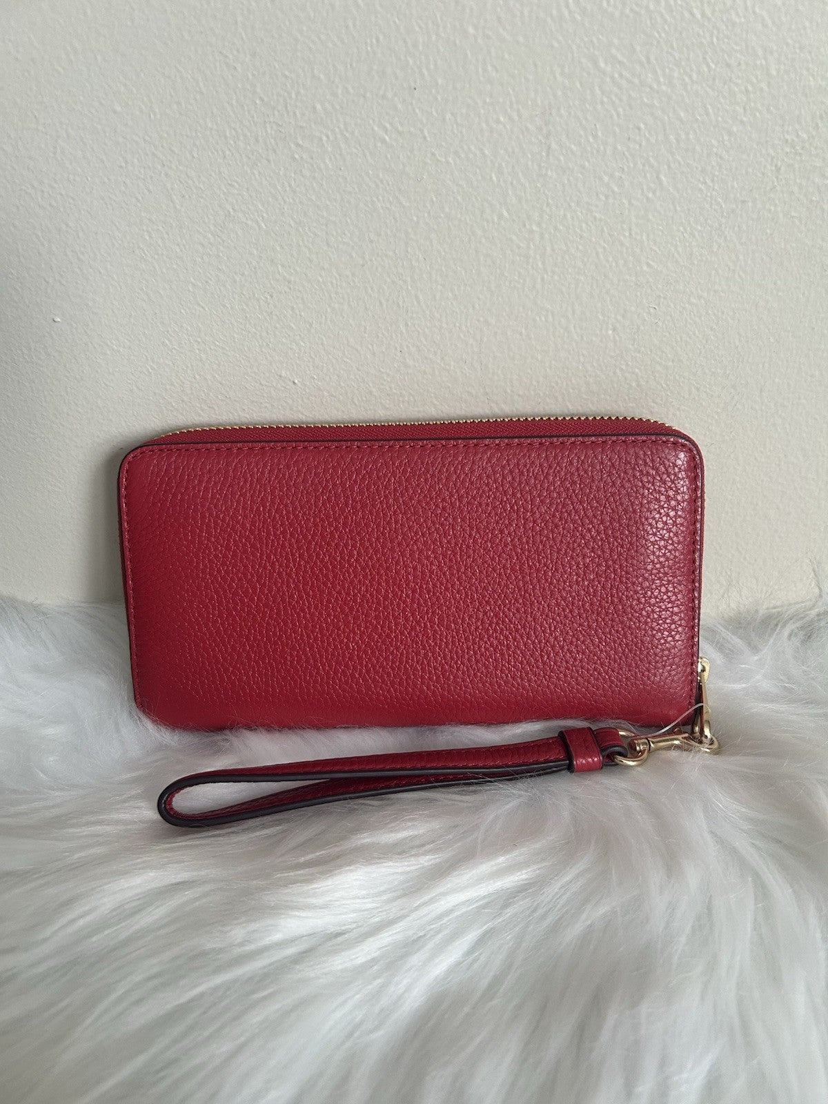 NWOT Coach Long Zip Around Pebble Leather Wallet True Red