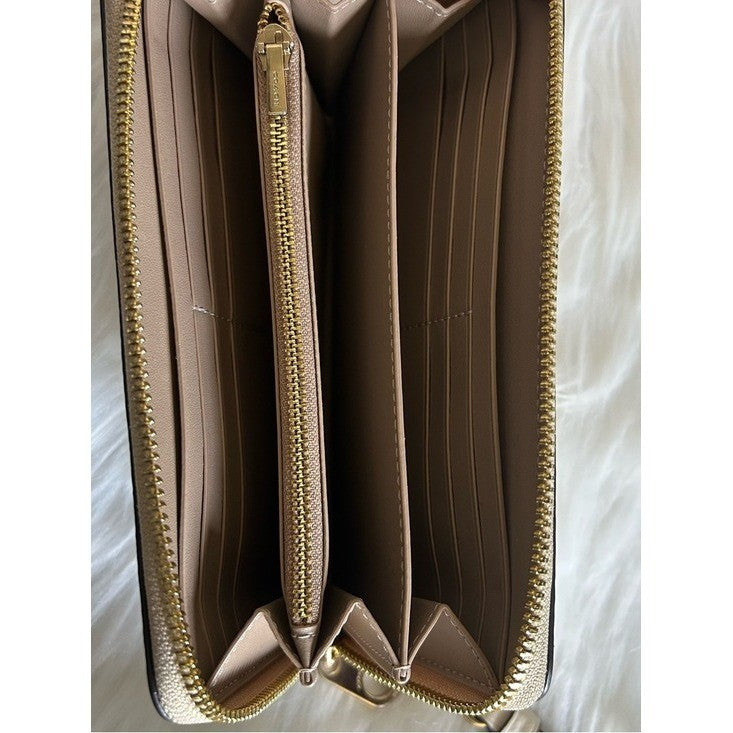 Coach Accordion Zip Khaki Floral Signature Canvas Wristlet Wallet Excellent