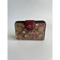 Coach Medium Corner Zip Wallet Brown Floral Signature Canvas Berry Leather EX