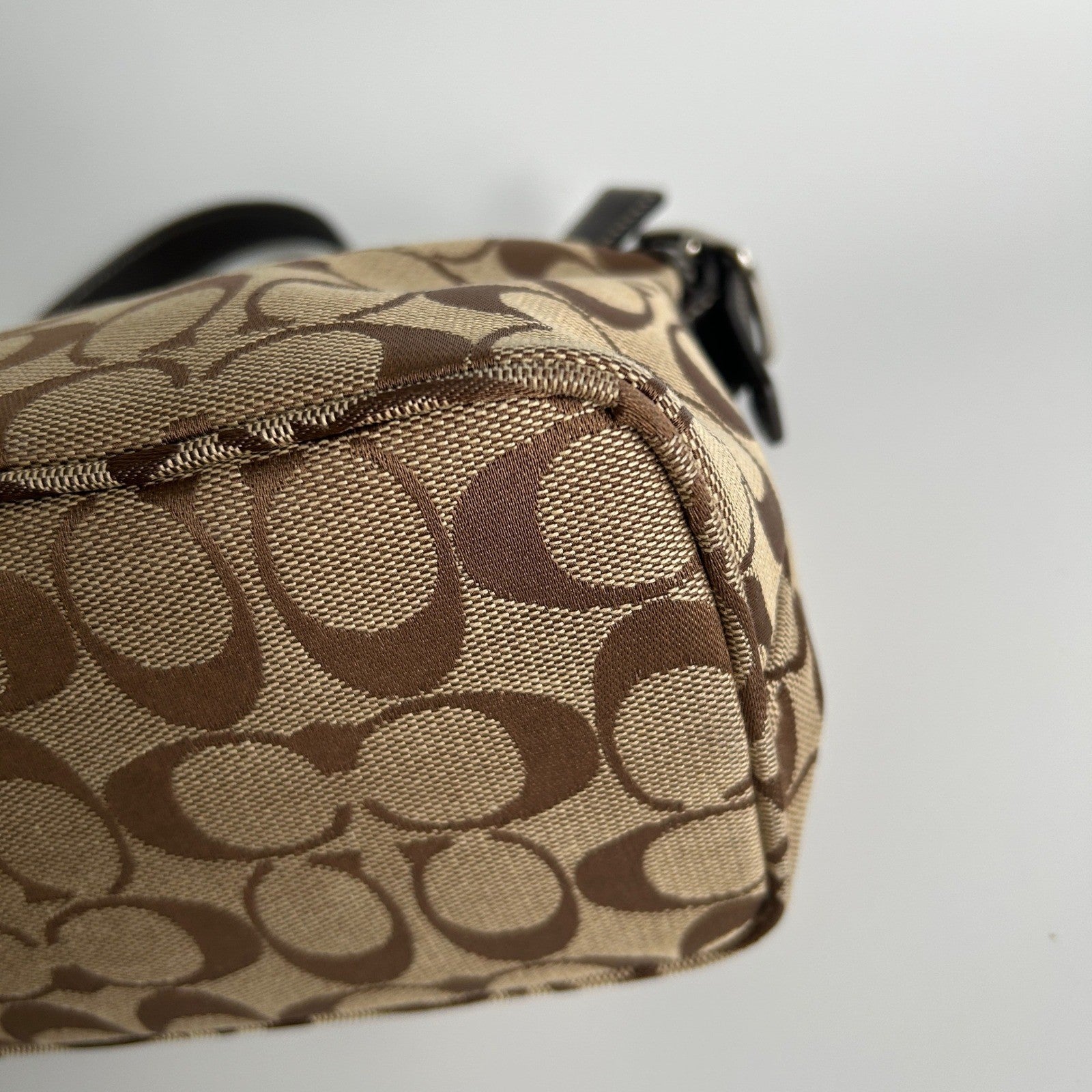 Coach Signature Demi Brown Canvas Leather Shoulder Bag 6094 Excellent