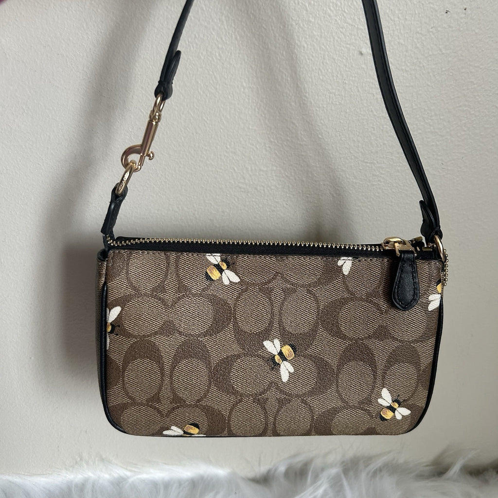 Coach Nolita 19 Bee Print Khaki Signature Canvas Wristlet Bag Excellent