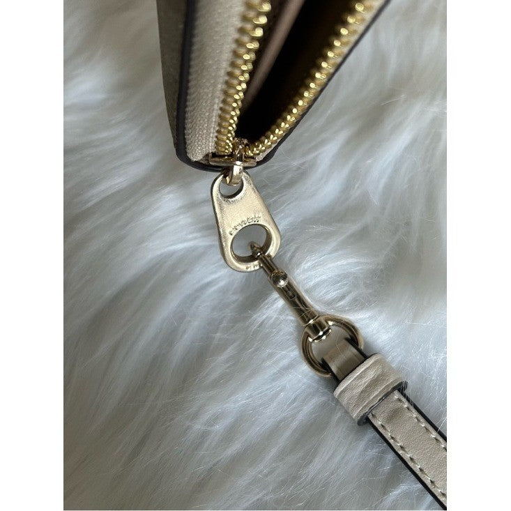 Coach Accordion Zip Khaki Floral Signature Canvas Wristlet Wallet Excellent