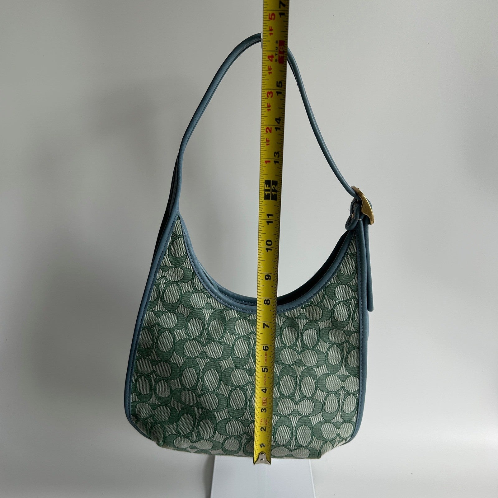Coach Ergo C2588 Green Blue Signature Jacquard Leather Shoulder Bag Excellent