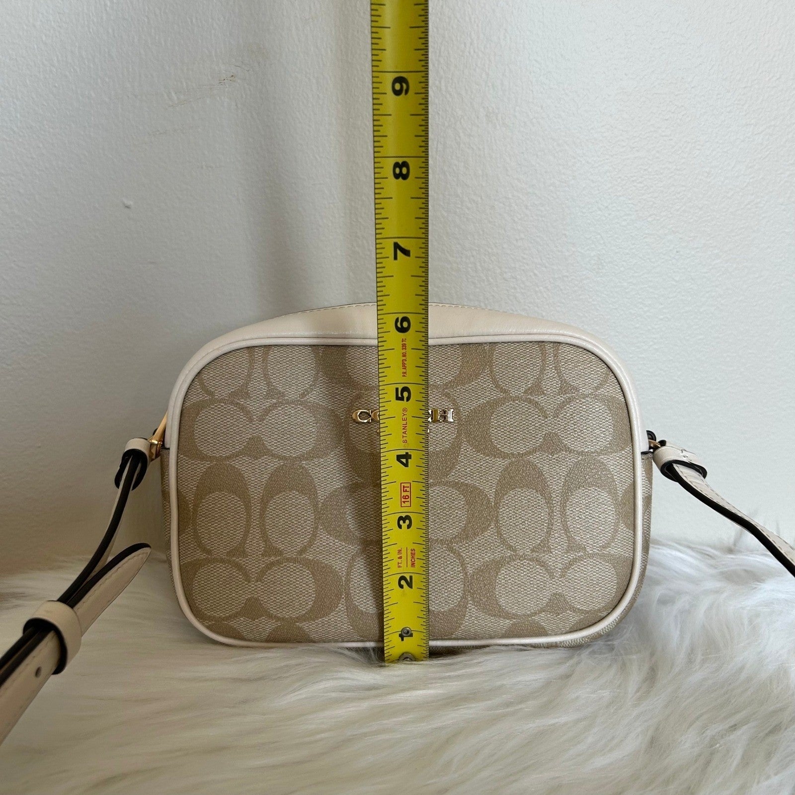 Coach Mini Jamie Light Khaki Chalk Signature Canvas Camera Bag Good