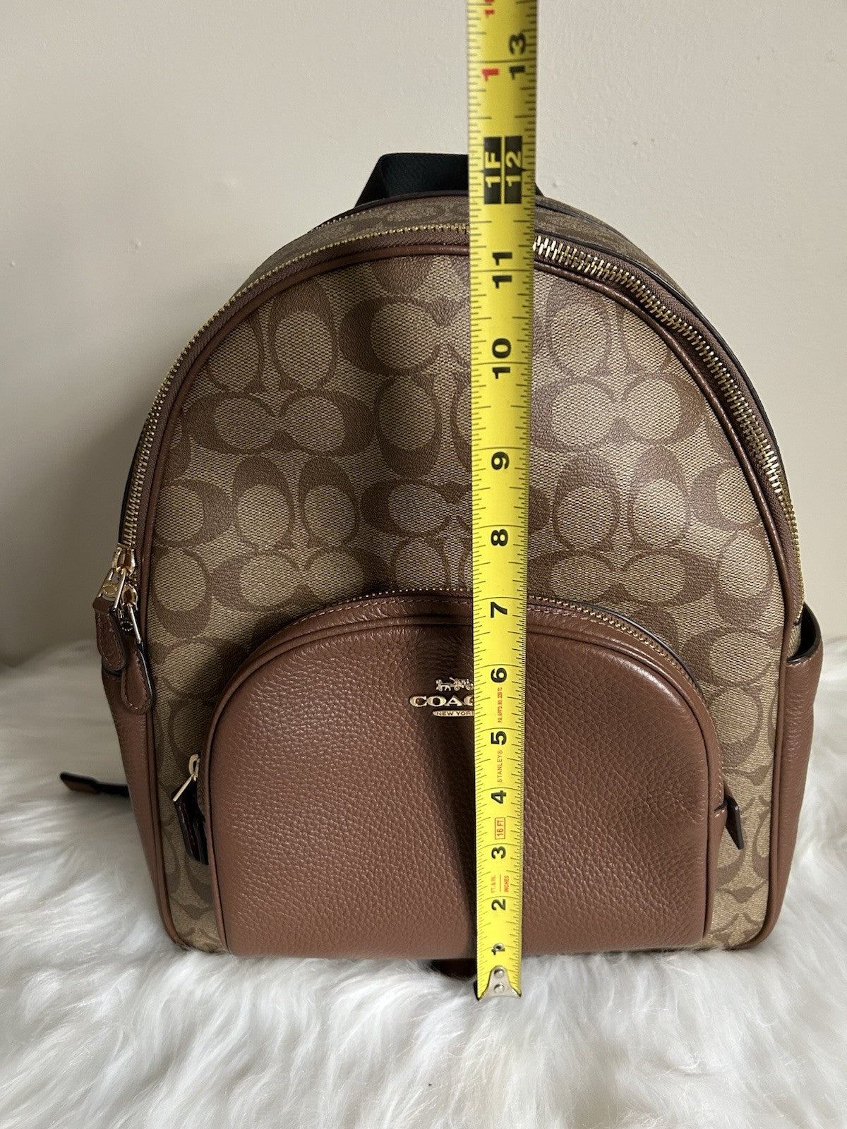 Coach Court Backpack Khaki Saddle Signature Canvas Leather 5671 Excellent