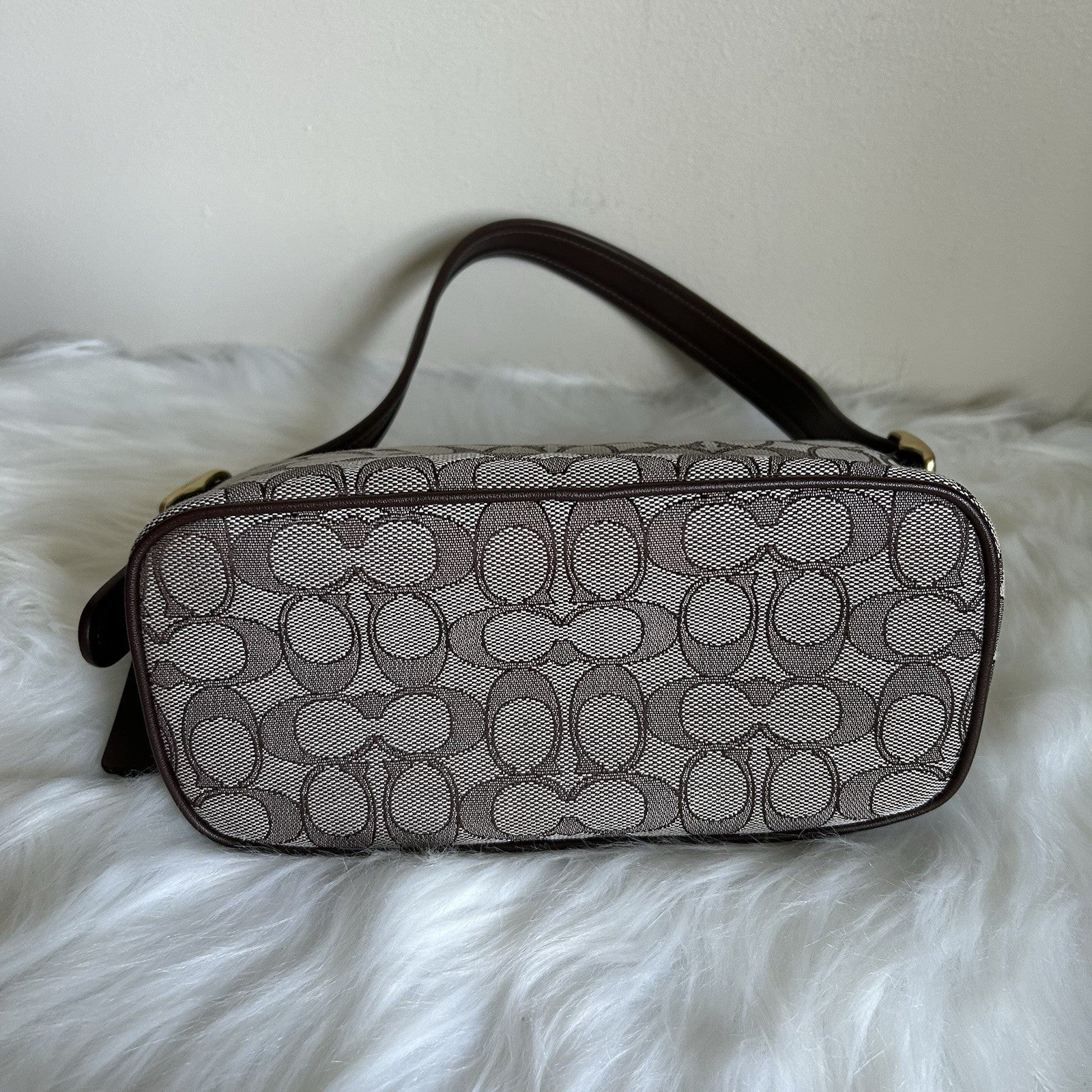 Coach Demi Bag Khaki Brown Signature Jacquard Leather Shoulder Bag Excellent