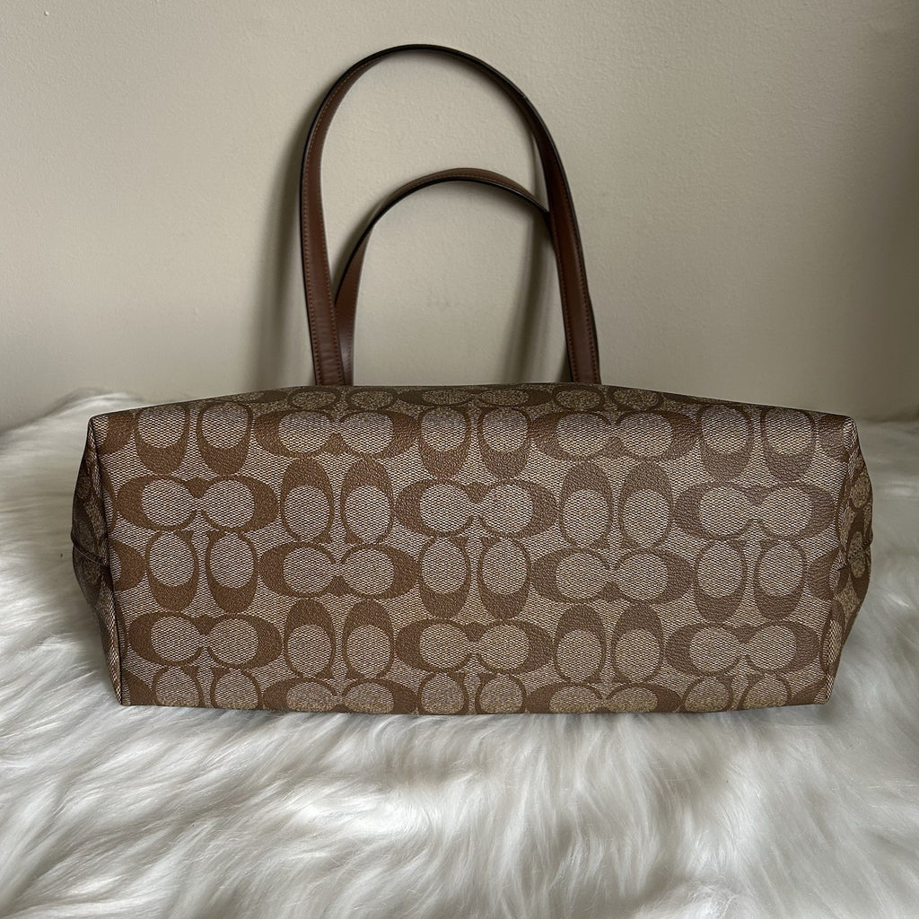 Coach Gallery Tote Khaki Saddle Signature Canvas Leather Shoulder Bag Excellent