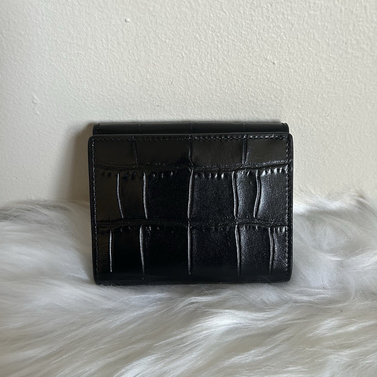 Coach Tabby Small Wallet Black Croc Embossed Leather Gold Excellent