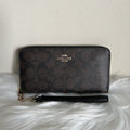 Coach Long Zip Around Wallet Brown Black Signature Canvas NEW