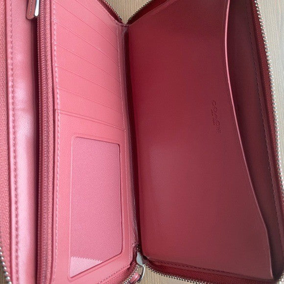 Coach Fruit Print Long Zip Around Wallet Crossgrain Leather Cream Pink C8213