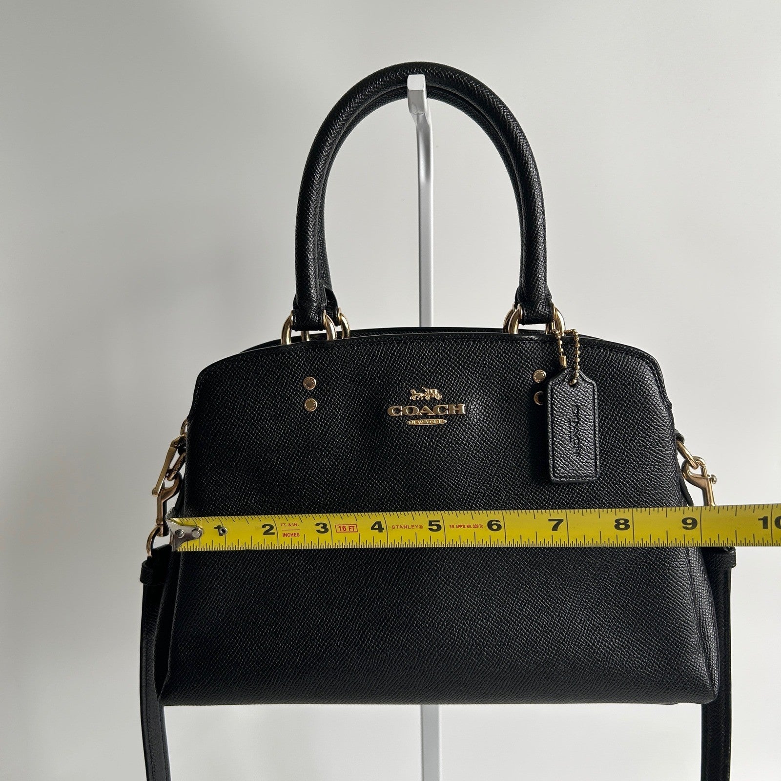 Coach Mini Lillie Carryall Black Crossgrain Leather Satchel Excellent