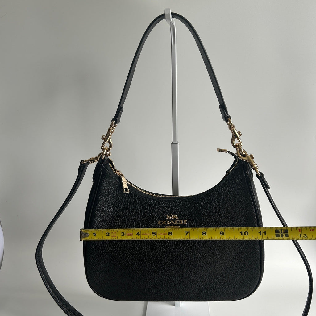 Coach Teri Hobo Black Pebbled Leather Shoulder Bag Excellent