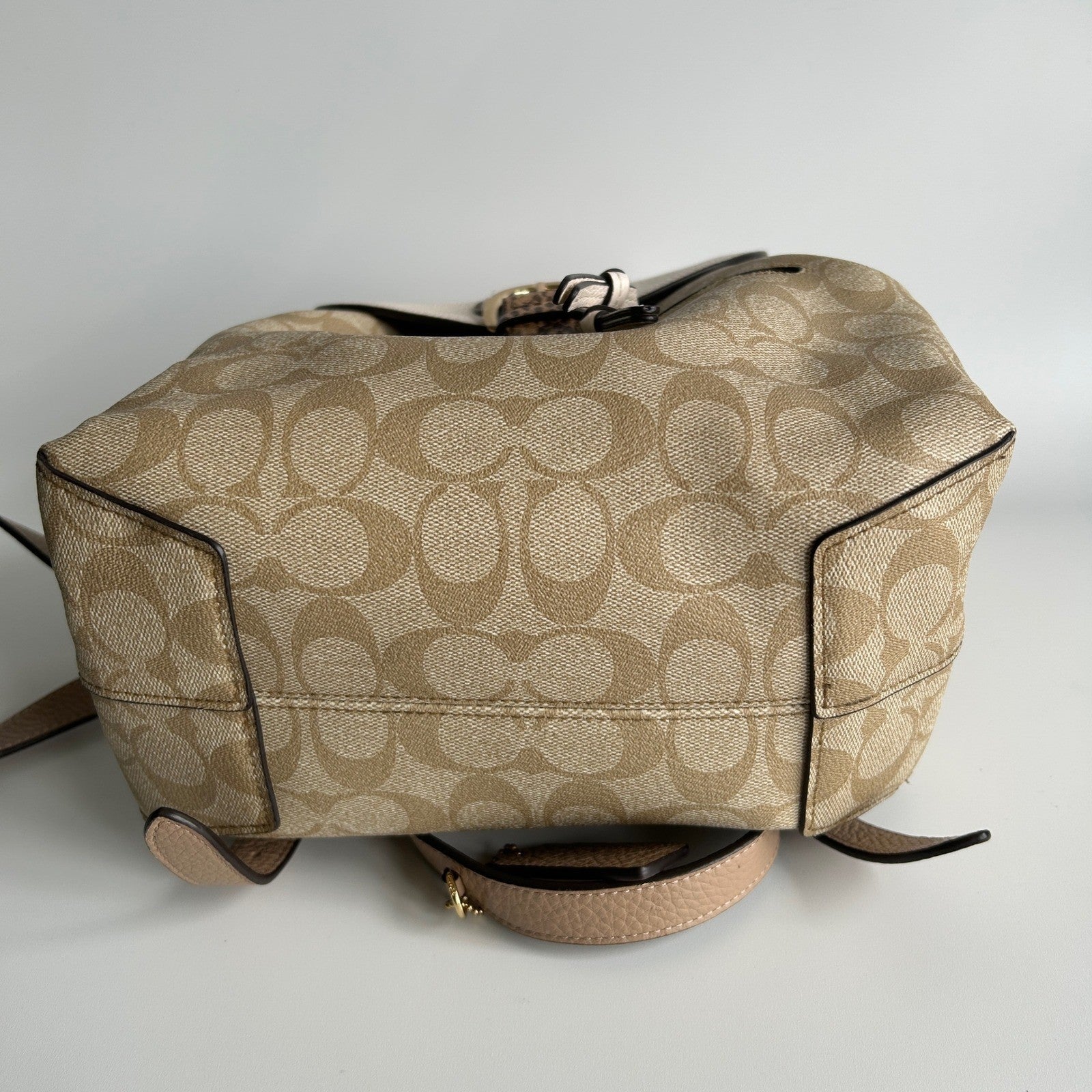 Coach Kleo Backpack Khaki Chalk Signature Canvas Leather CA426 Good