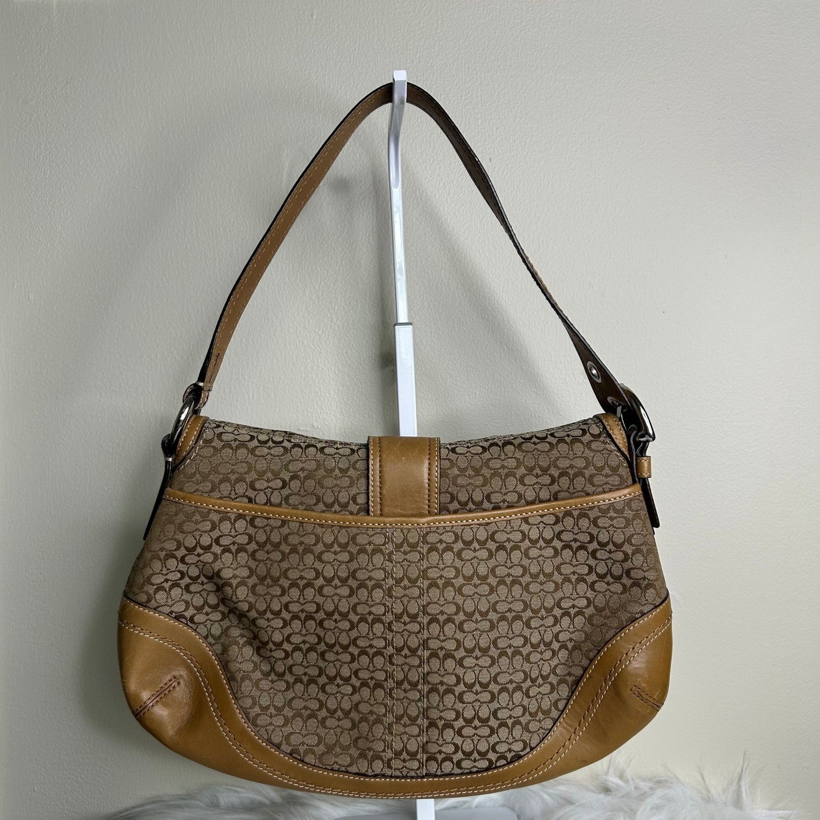 Coach Soho Flap Brown Signature Canvas Leather Shoulder Bag F10926 Good