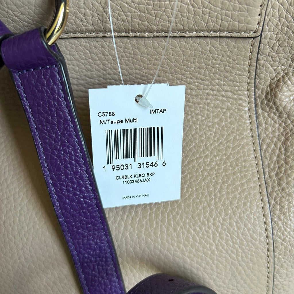 Coach Kleo Taupe Multi Colorblock Pebbled Leather Backpack NEW