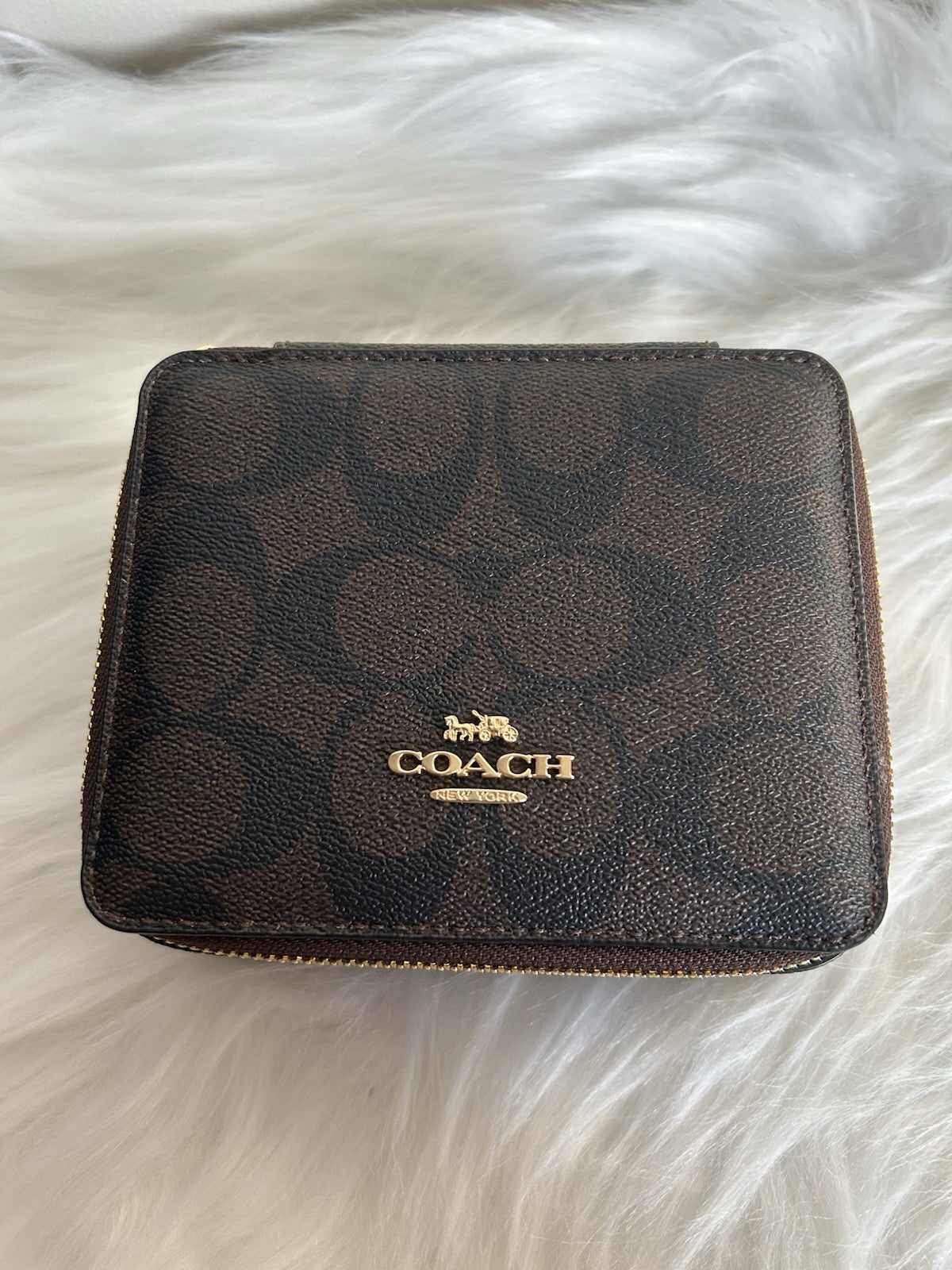 NWT Coach Jewelry Box In Signature Canvas Brown/Black