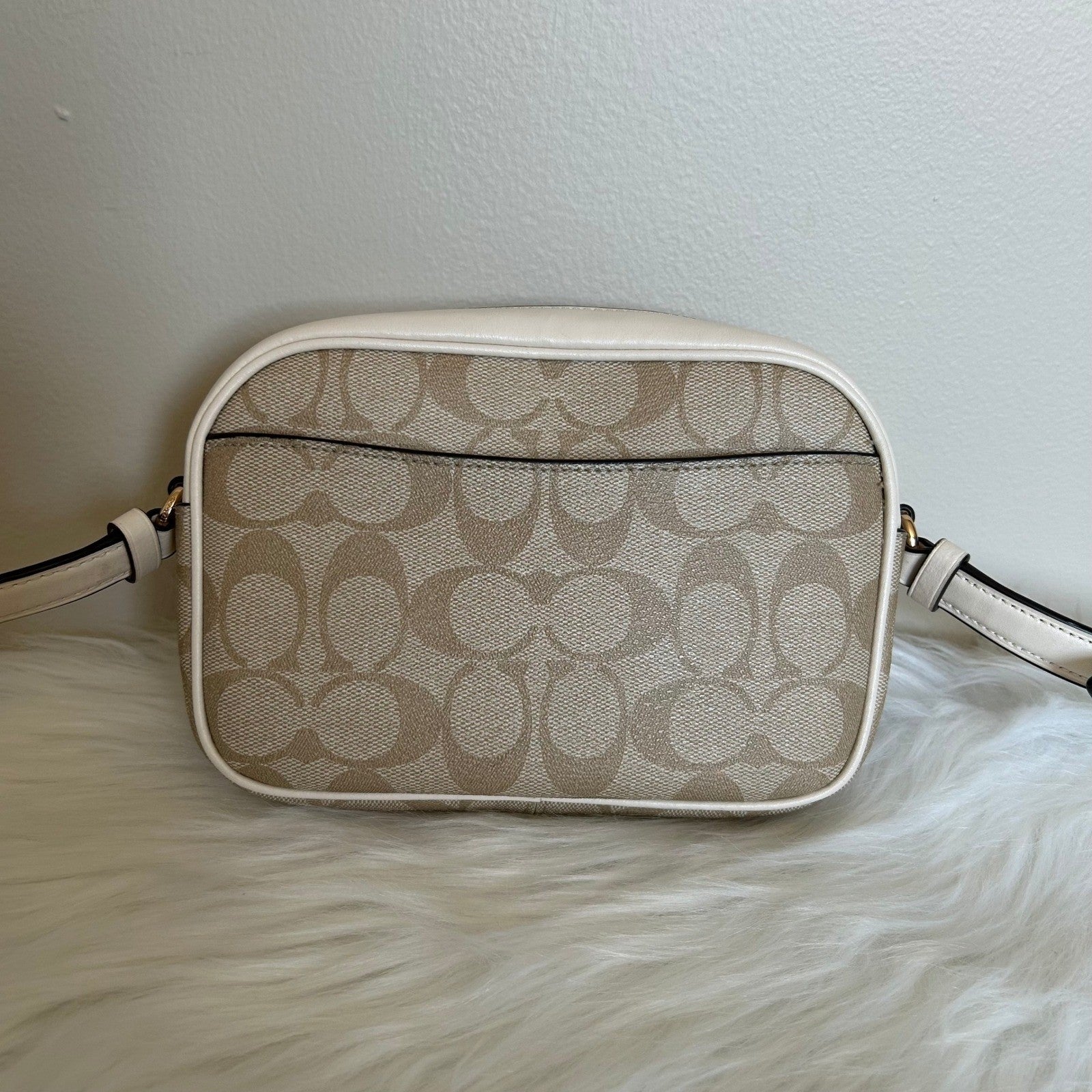 Coach Mini Jamie Light Khaki Chalk Signature Canvas Camera Bag Good