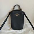 Coach Eva Phone Crossbody Black Pebbled Leather Bag Excellent
