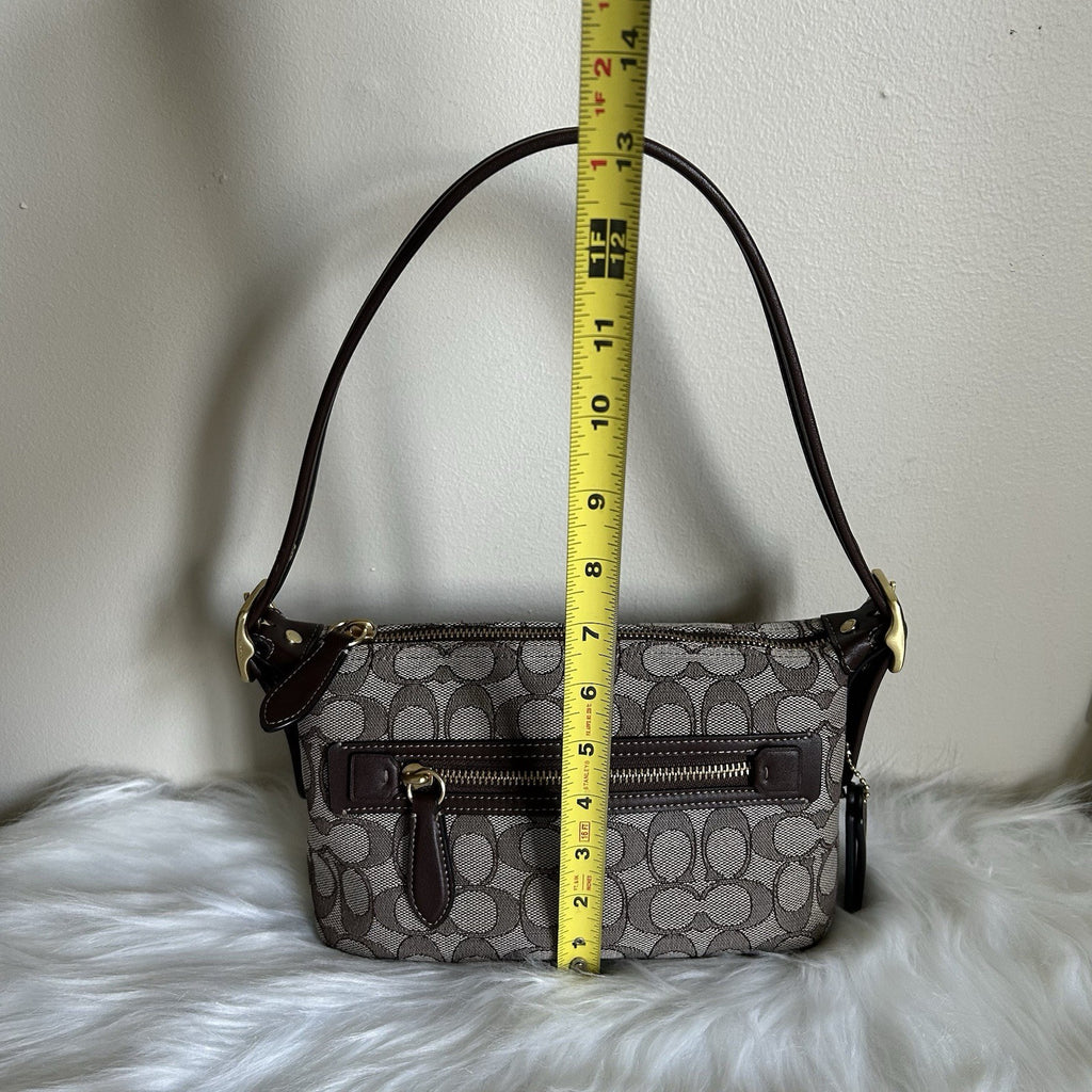 Coach Demi Bag Khaki Brown Signature Jacquard Leather Shoulder Bag Excellent