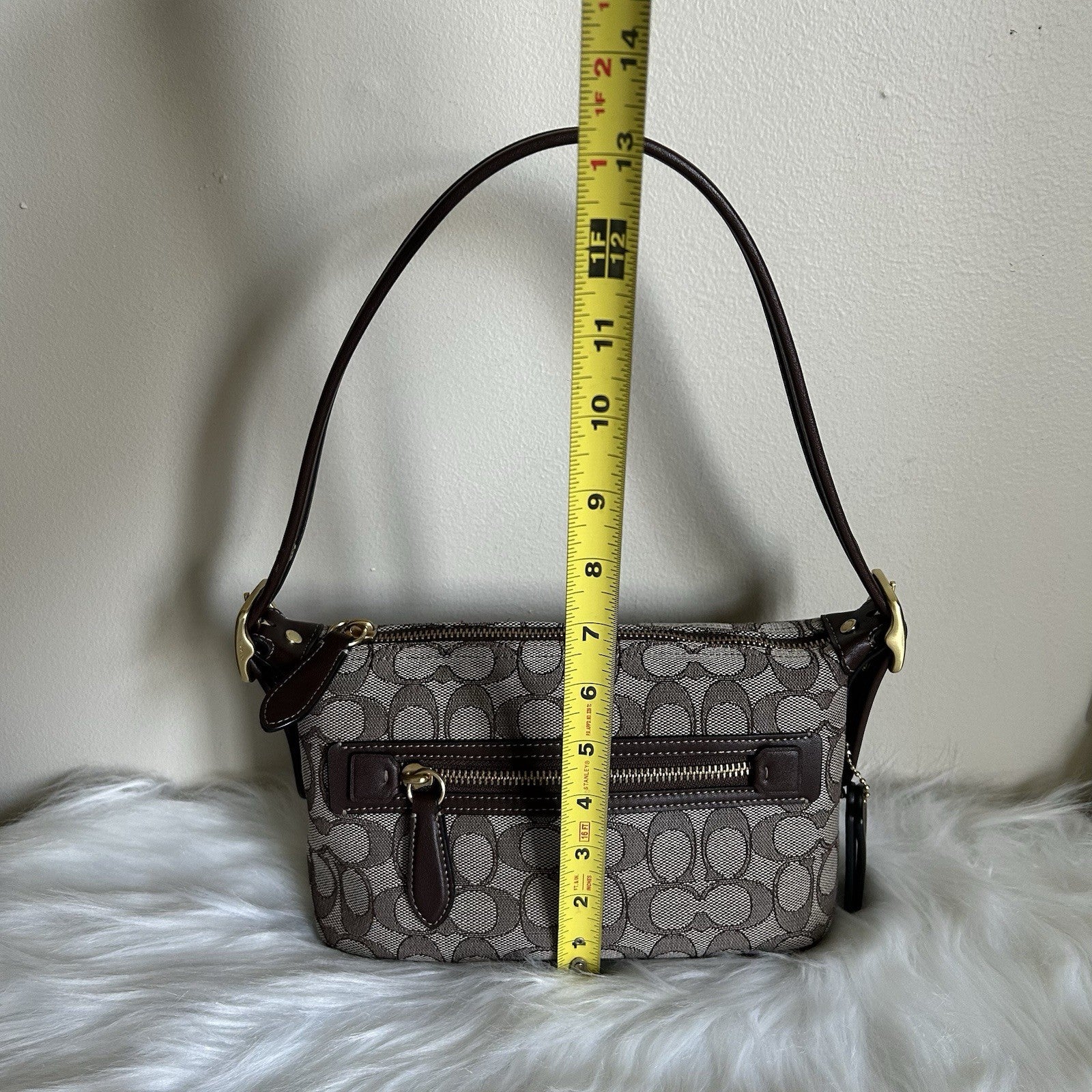 Coach Demi Bag Khaki Brown Signature Jacquard Leather Shoulder Bag Excellent