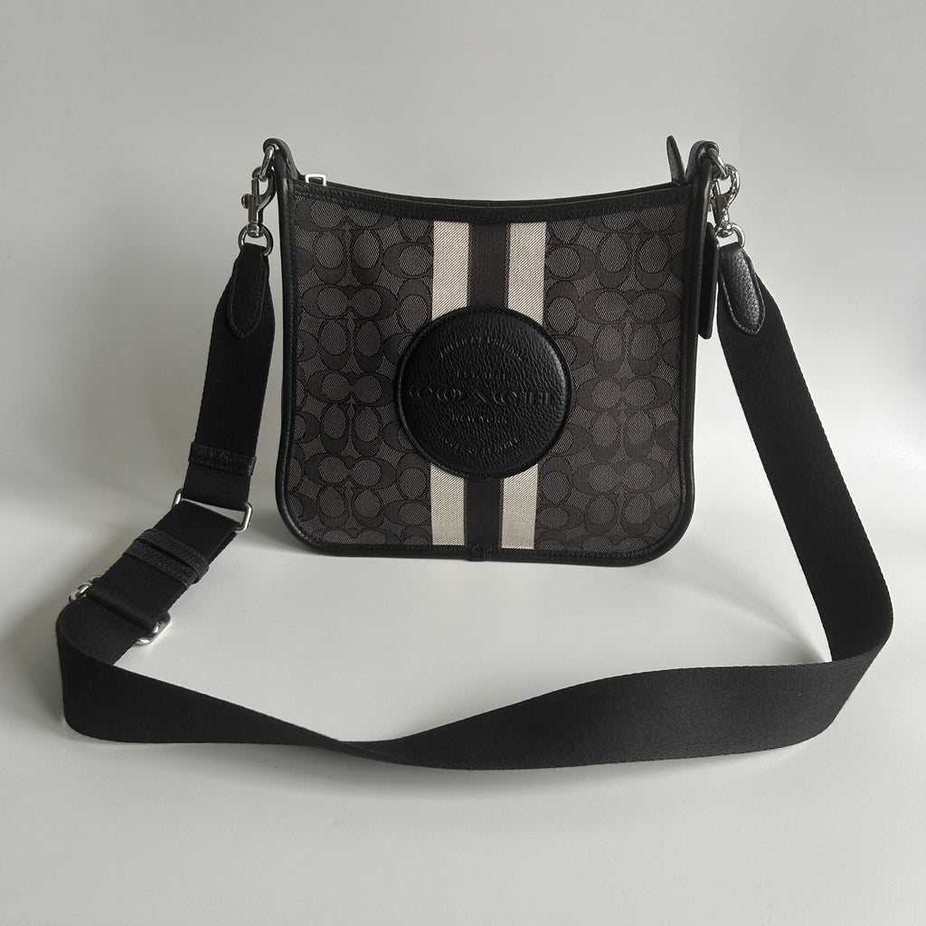 Coach Dempsey File Bag Black Charcoal Signature Jacquard Crossbody Excellent