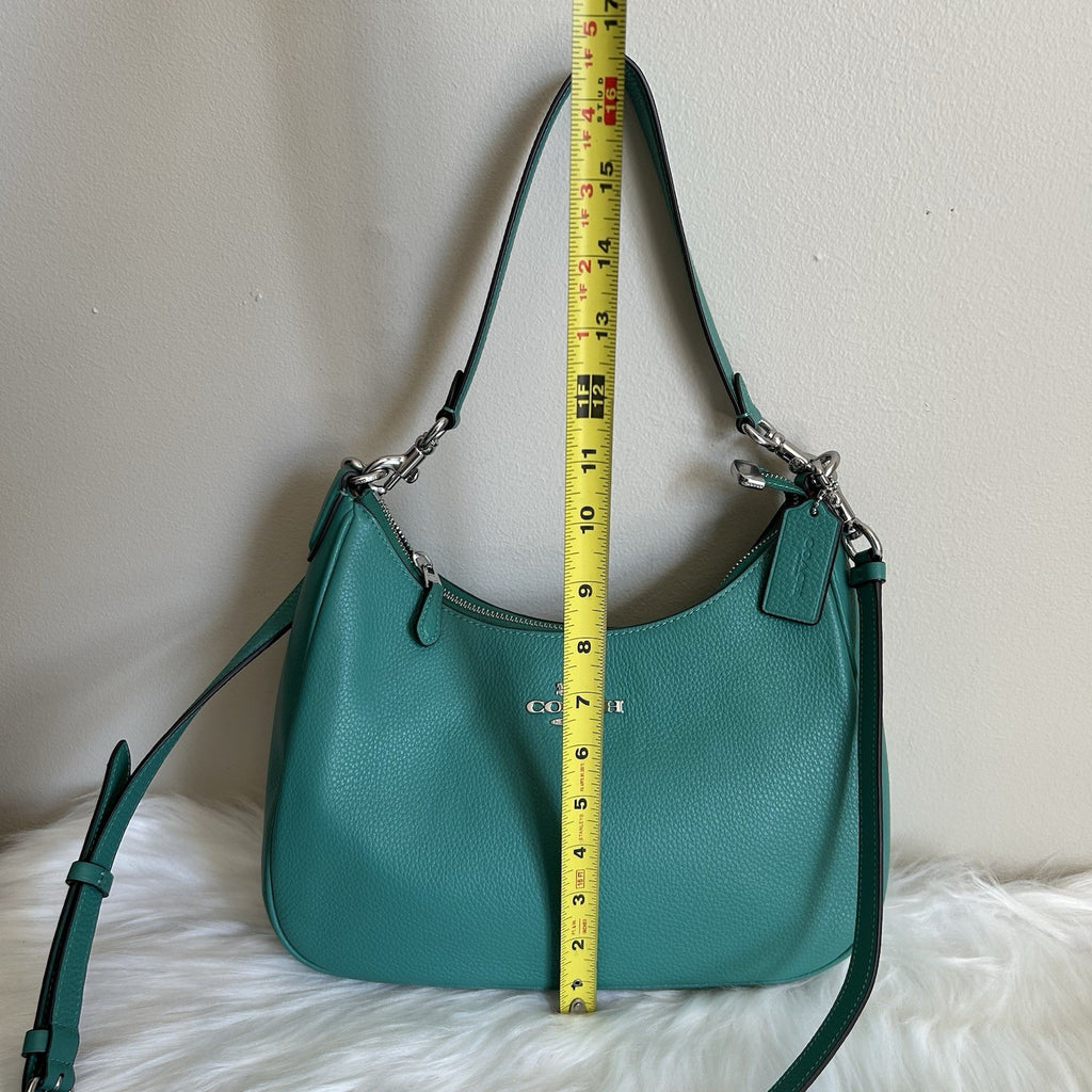 Coach Teri Hobo Teal Pebbled Leather Shoulder Bag Excellent