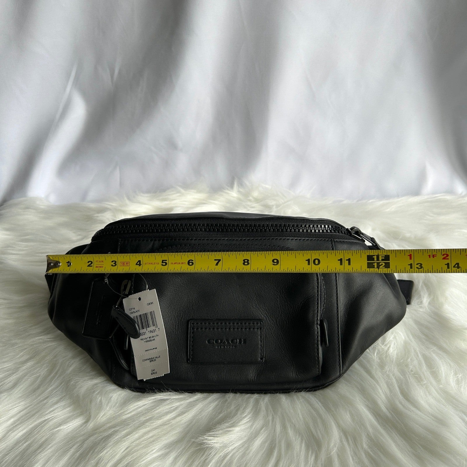 Coach Track Belt Bag Black Pebbled Leather C2716 NWT