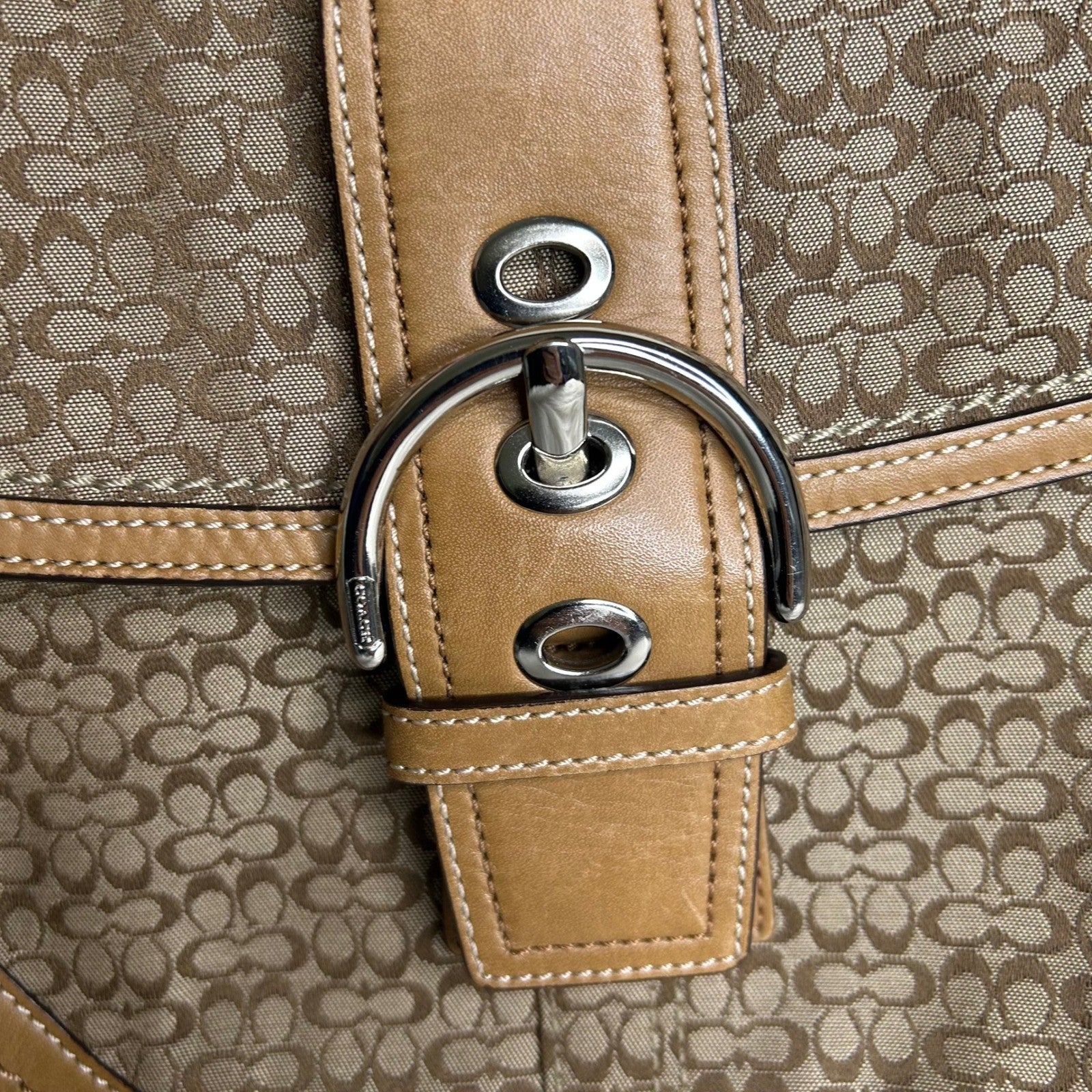 Coach Soho Flap Brown Signature Canvas Leather Shoulder Bag F10926 Good