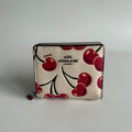 Coach Cherry Print Chalk White Crossgrain Leather Billfold Wallet Excellent