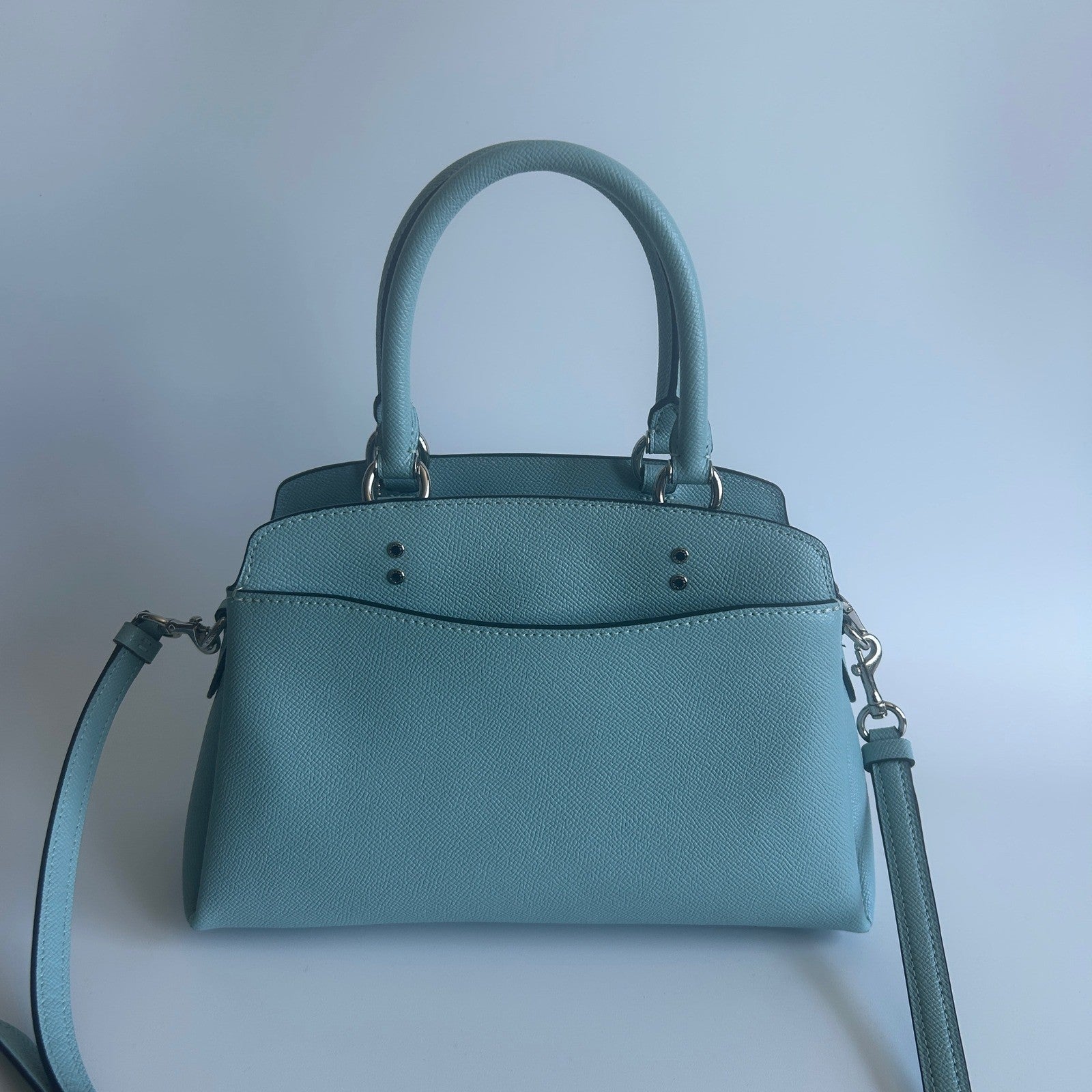 Coach Mini Lillie Carryall Blue Crossgrain Leather Shoulder Bag Excellent