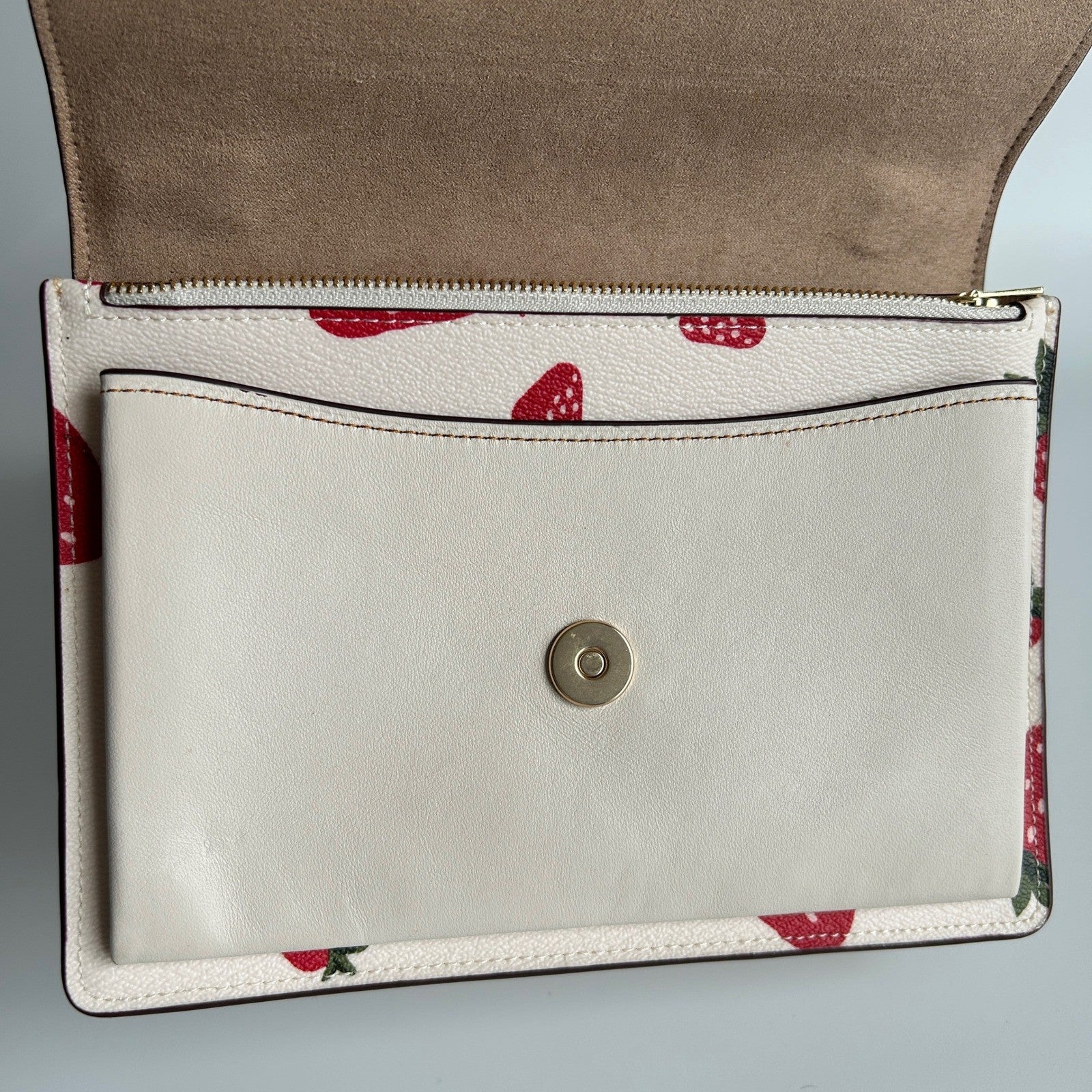 Coach Klare Crossbody Chalk White Strawberry Pebbled Leather Bag Excellent