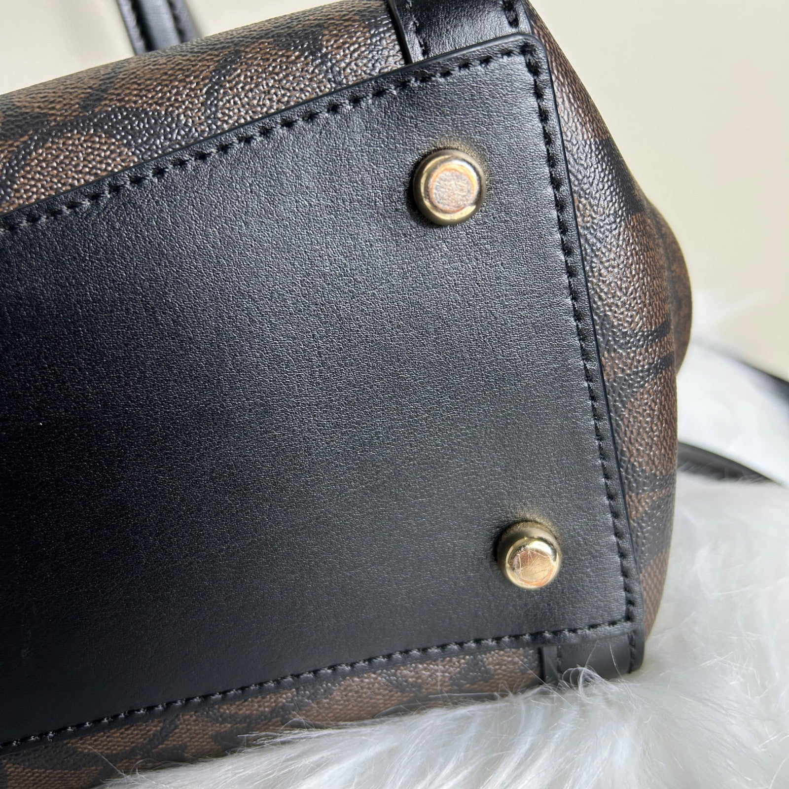 Coach Kailey Carryall Brown Black Signature Canvas Leather Bag Excellent