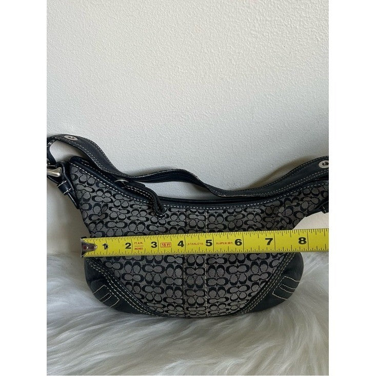 Coach Signature Small Hobo Black Gray Canvas Leather Shoulder Bag E062-2154 Good